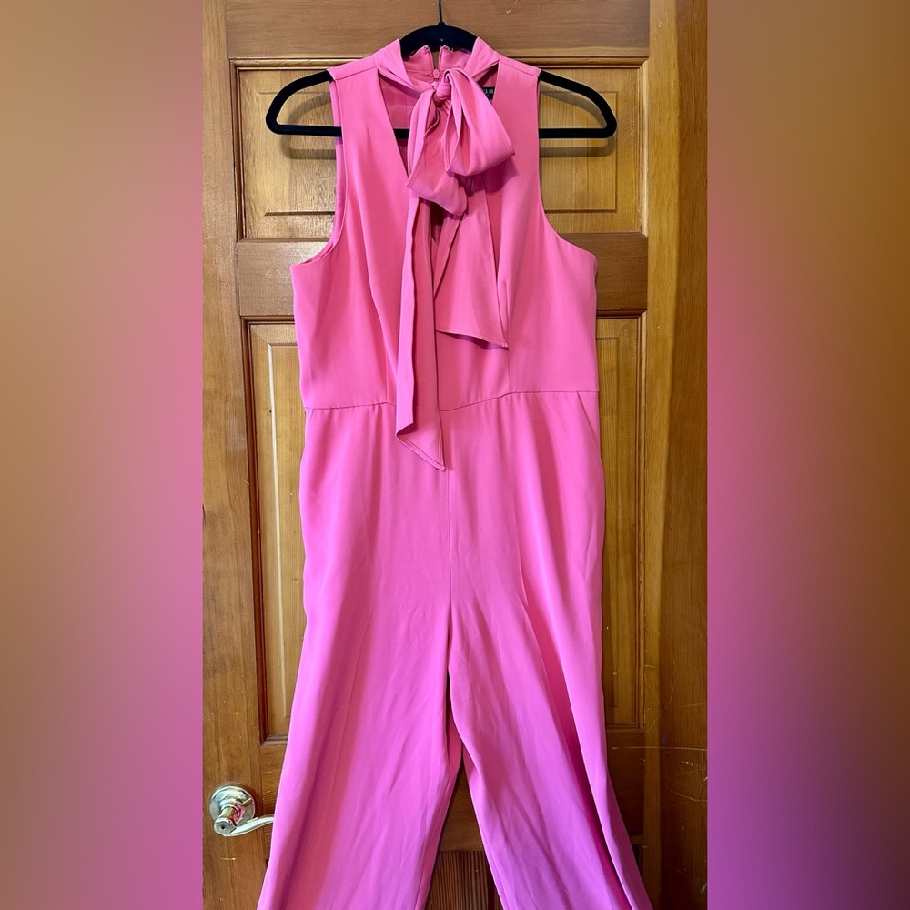 Hibiscus Pink Sleeveless Jumpsuit with Bow tie neck